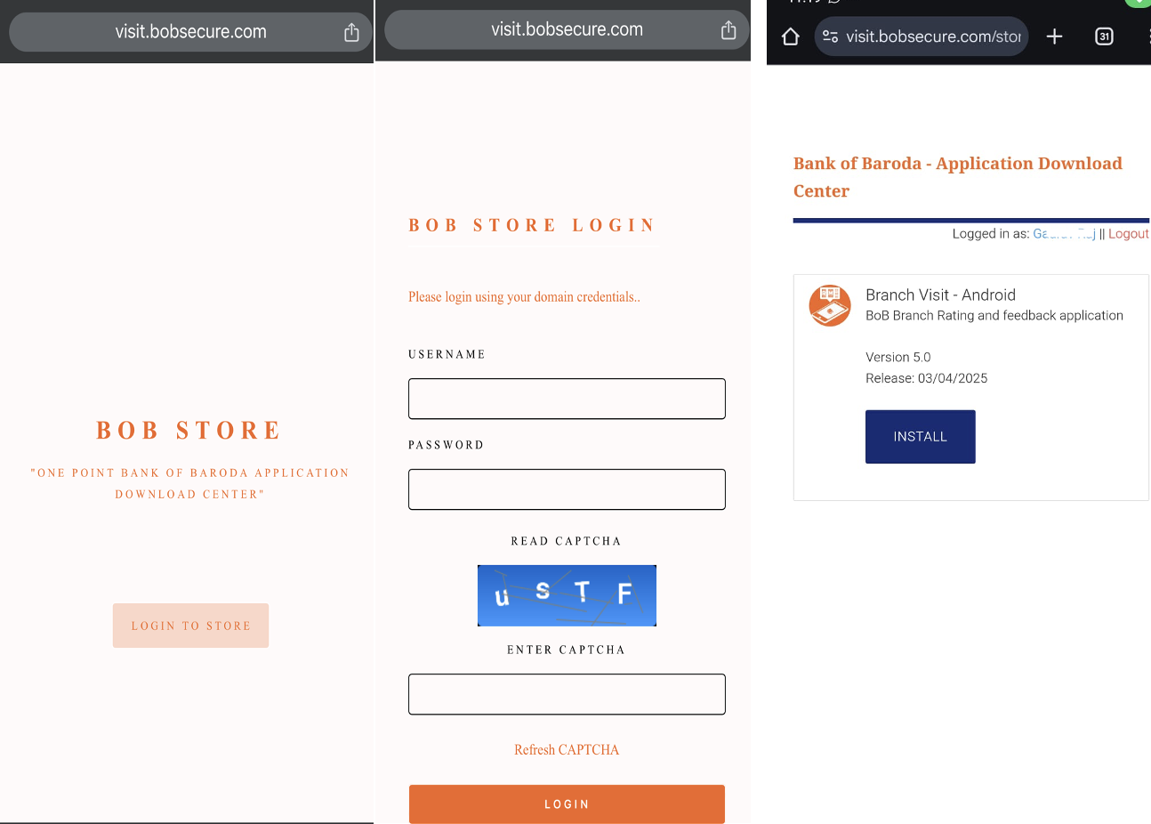 BOB Secure Authentication Screen